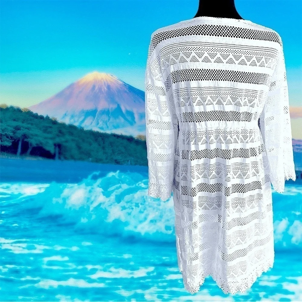 CLUB Z COLLECTION Crochet Beach Dress Coverup White Woman’s Plus Size 1X New